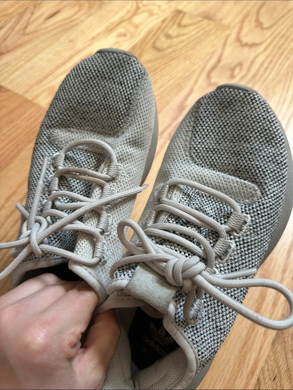 adidas Women’s Light Beige Knit Lace-Up Sneakers